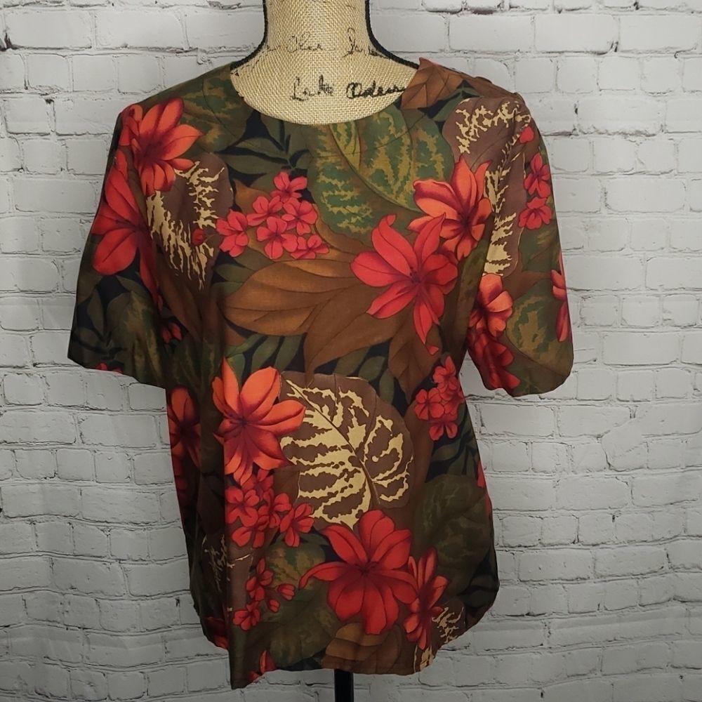 Vintage Hibiscus Tropical Flower Top Colorful - Picture 4 of 9